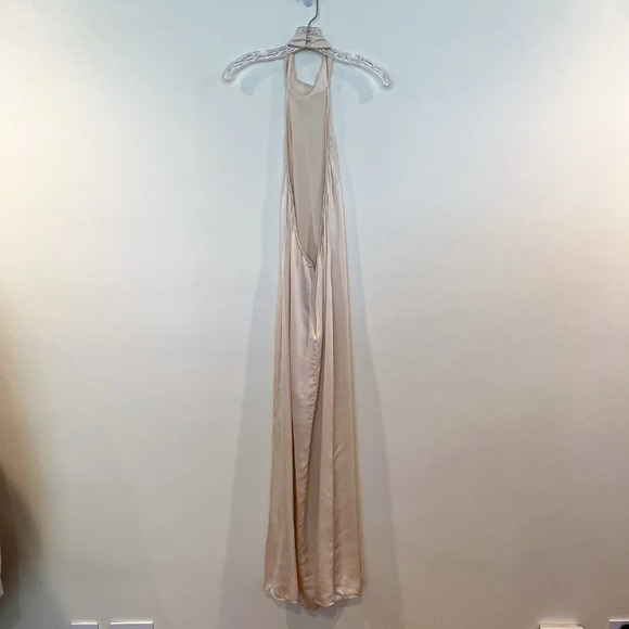 LNA Silk Blend Cream Halter Open Back Formal Classic Satin Maxi Dress Medium - Picture 8 of 12